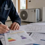 DPE maison neuve : diagnostiqueur avec dossier DPE et plans