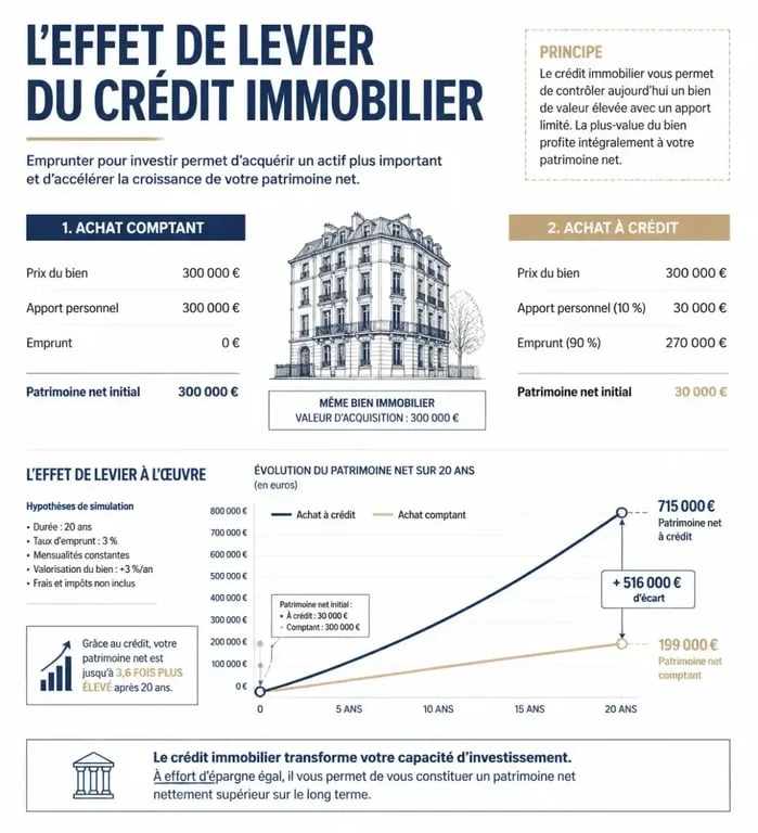Schéma de l'effet de levier pour valoriser son patrimoine immobilier