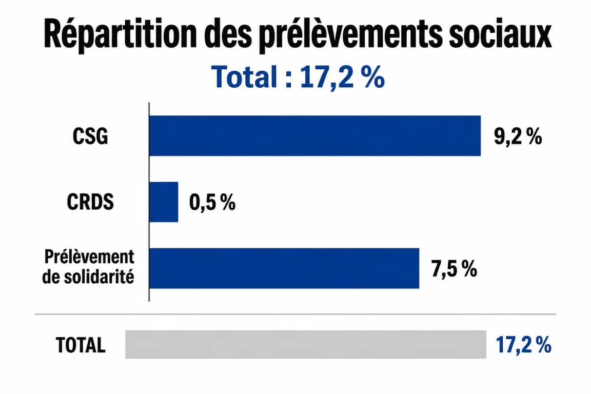 Répartition des prélèvements sociaux sur revenus fonciers de 17,2 %