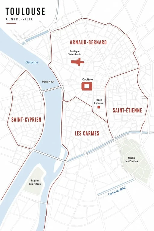 Carte des quartiers de Toulouse pour l'investissement immobilier en déficit foncier