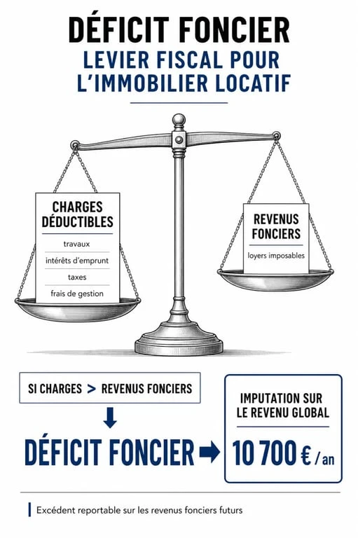Schéma explicatif du mécanisme de déficit foncier pour un investissement immobilier à Toulouse