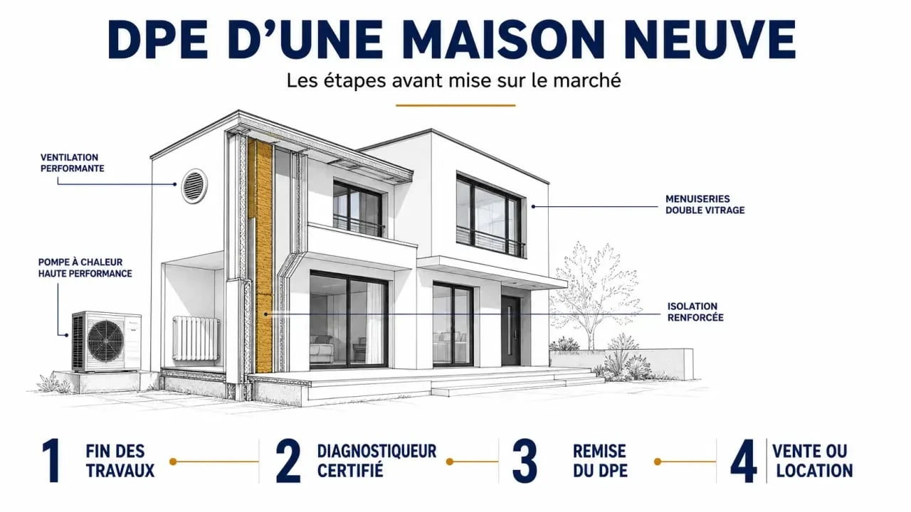DPE maison neuve : frise visuelle du diagnostic après la fin des travaux