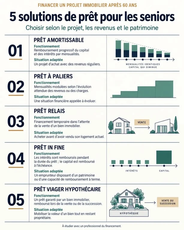 Infographie comparative des solutions de prêts immobiliers seniors