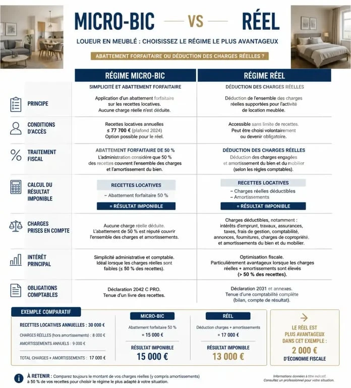 Comparatif fiscal Micro-BIC vs Régime Réel pour location meublée
