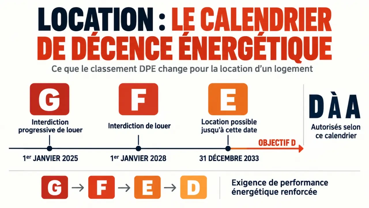 Peut-on louer un logement classé E : frise du calendrier d’interdiction selon le DPE